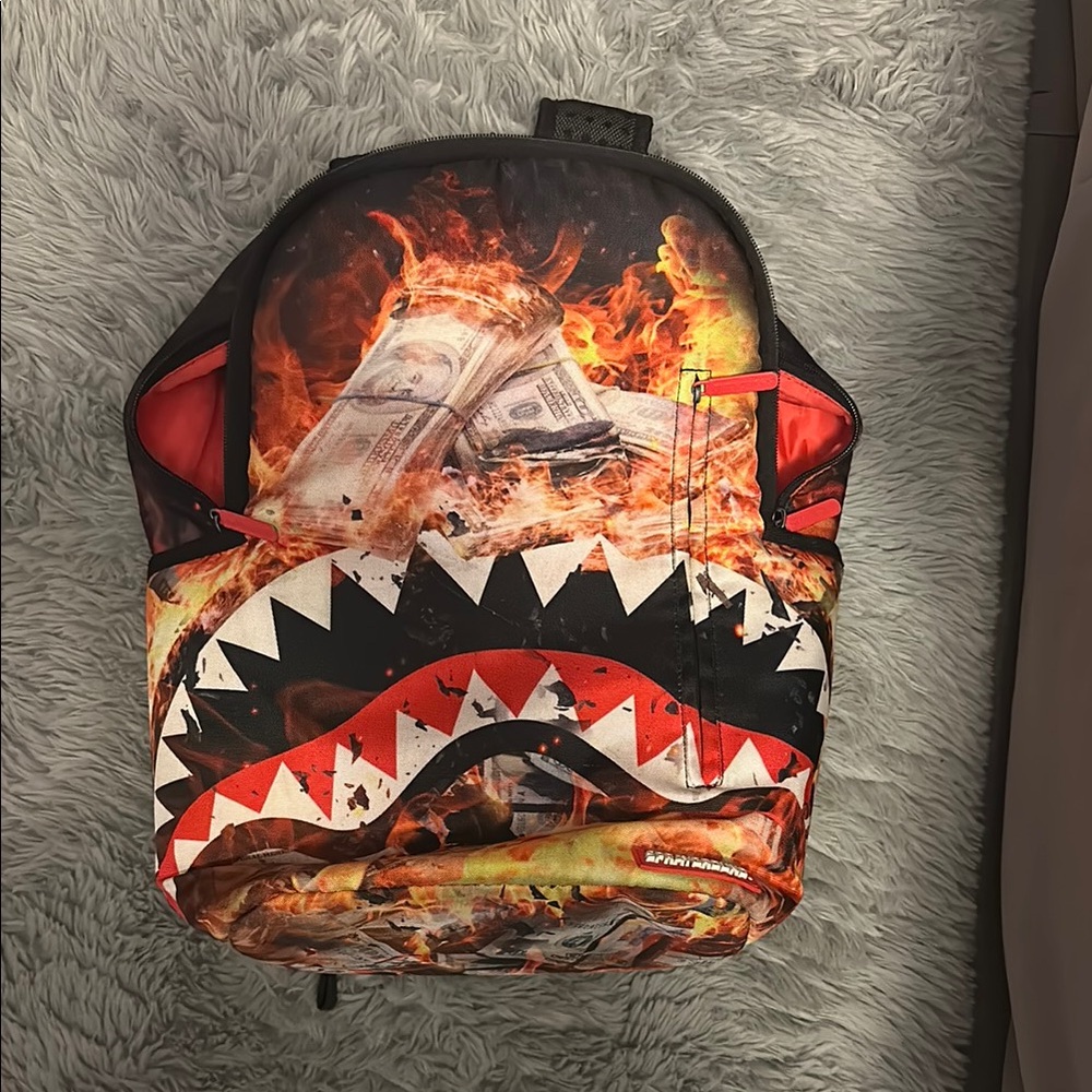 Sprayground Black and Red Shark Backpack